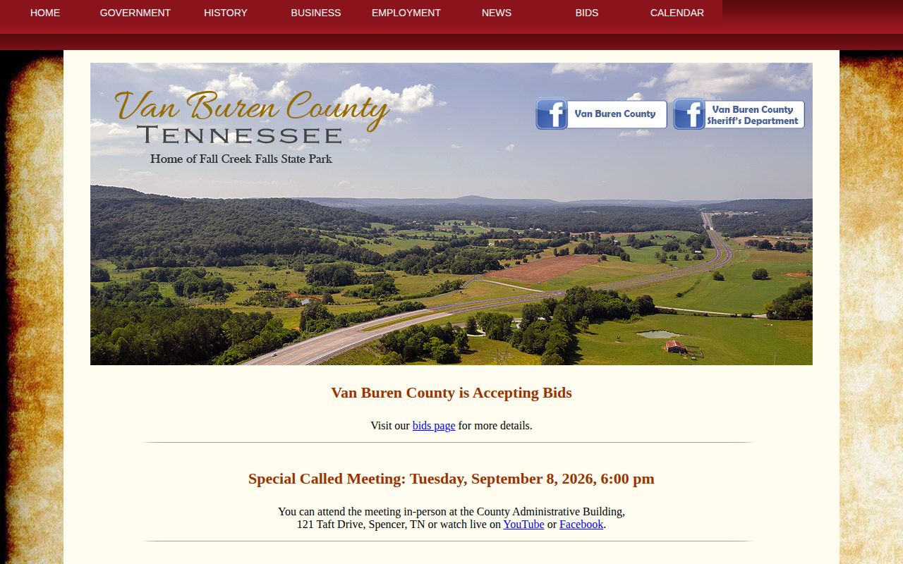 Van Buren County official site used for same-day arrest contact