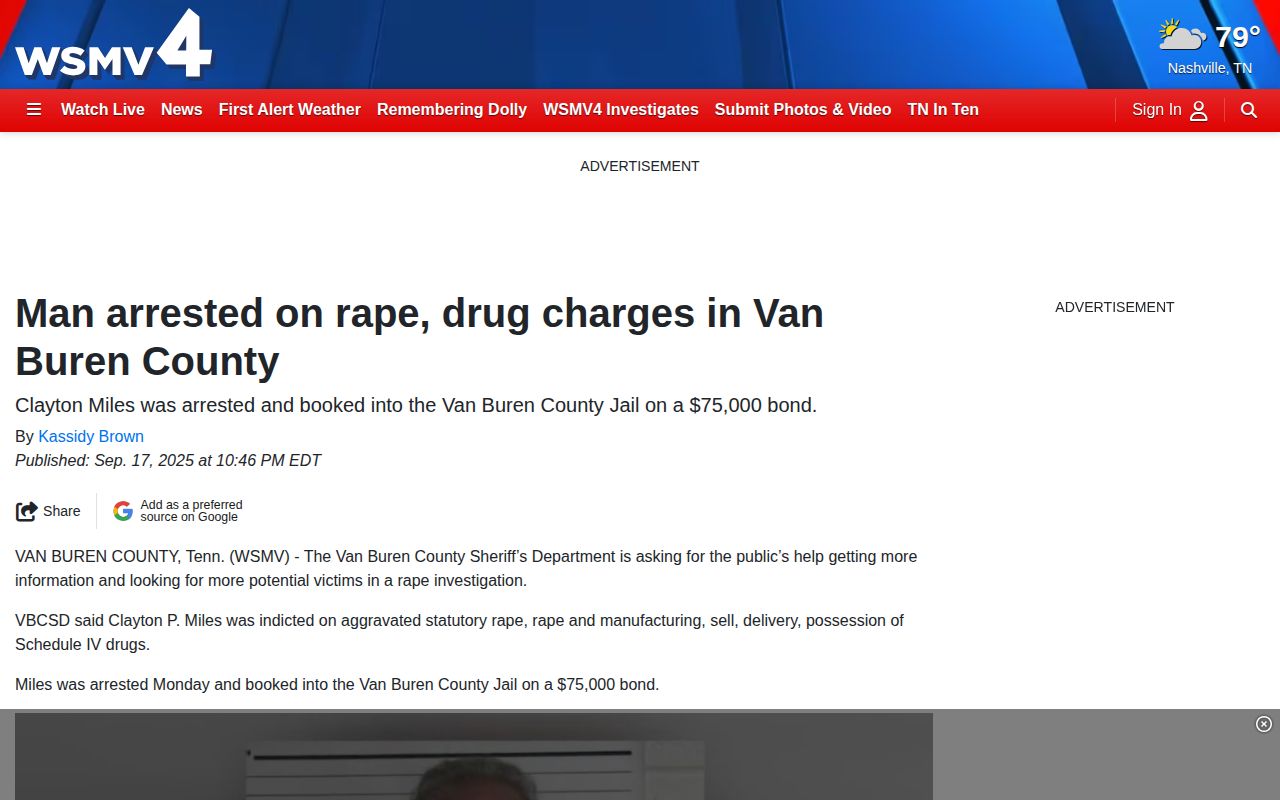 WSMV selective Van Buren County arrest news report